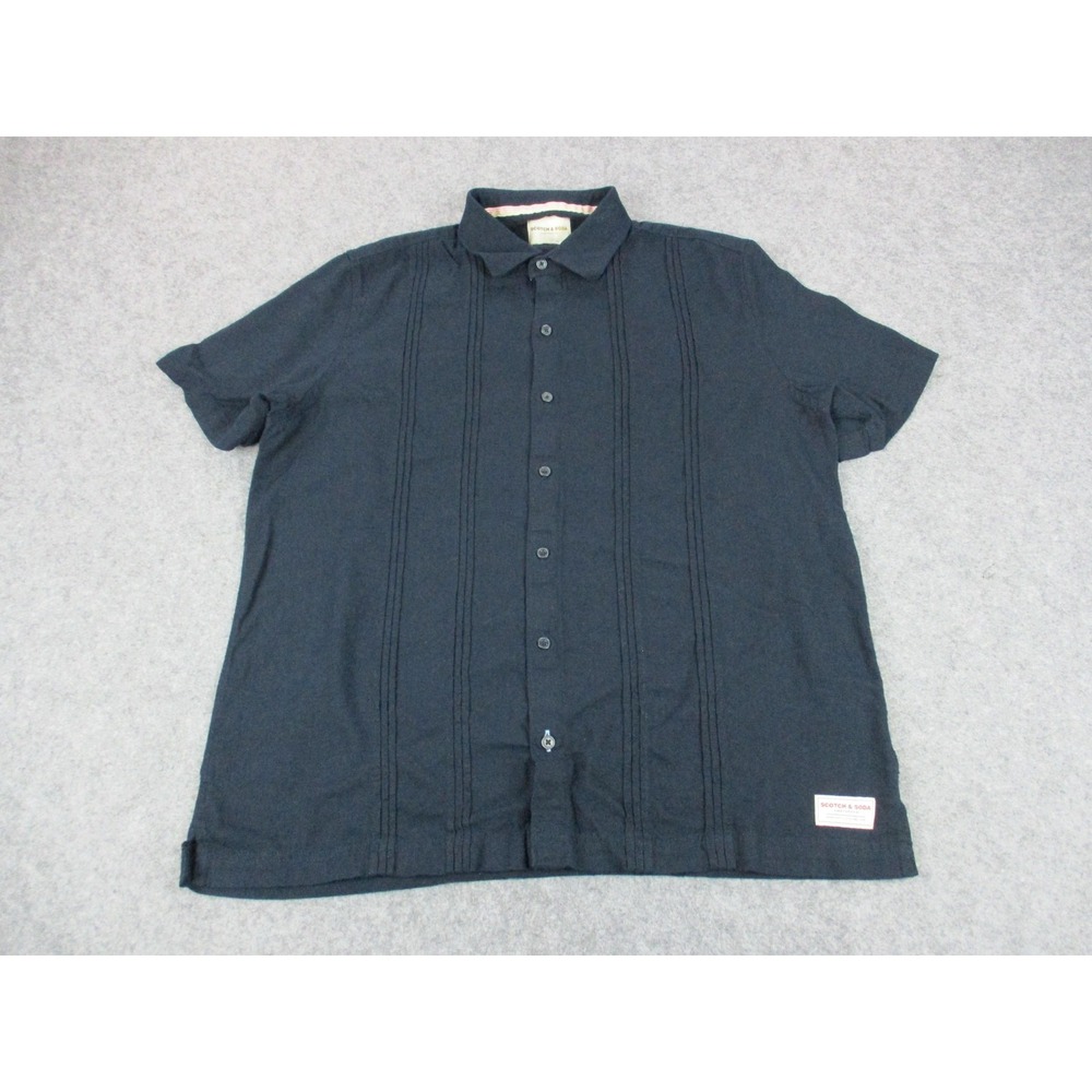 Scotch & Soda Shirt Mens Large Blue Linen Viscose Pleated Button Up Relaxed Fit